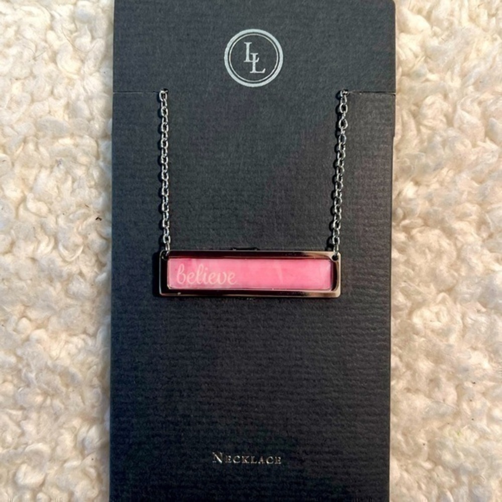 Lucy Lu "BELIEVE" Stainless/Enamel Bar Necklace
